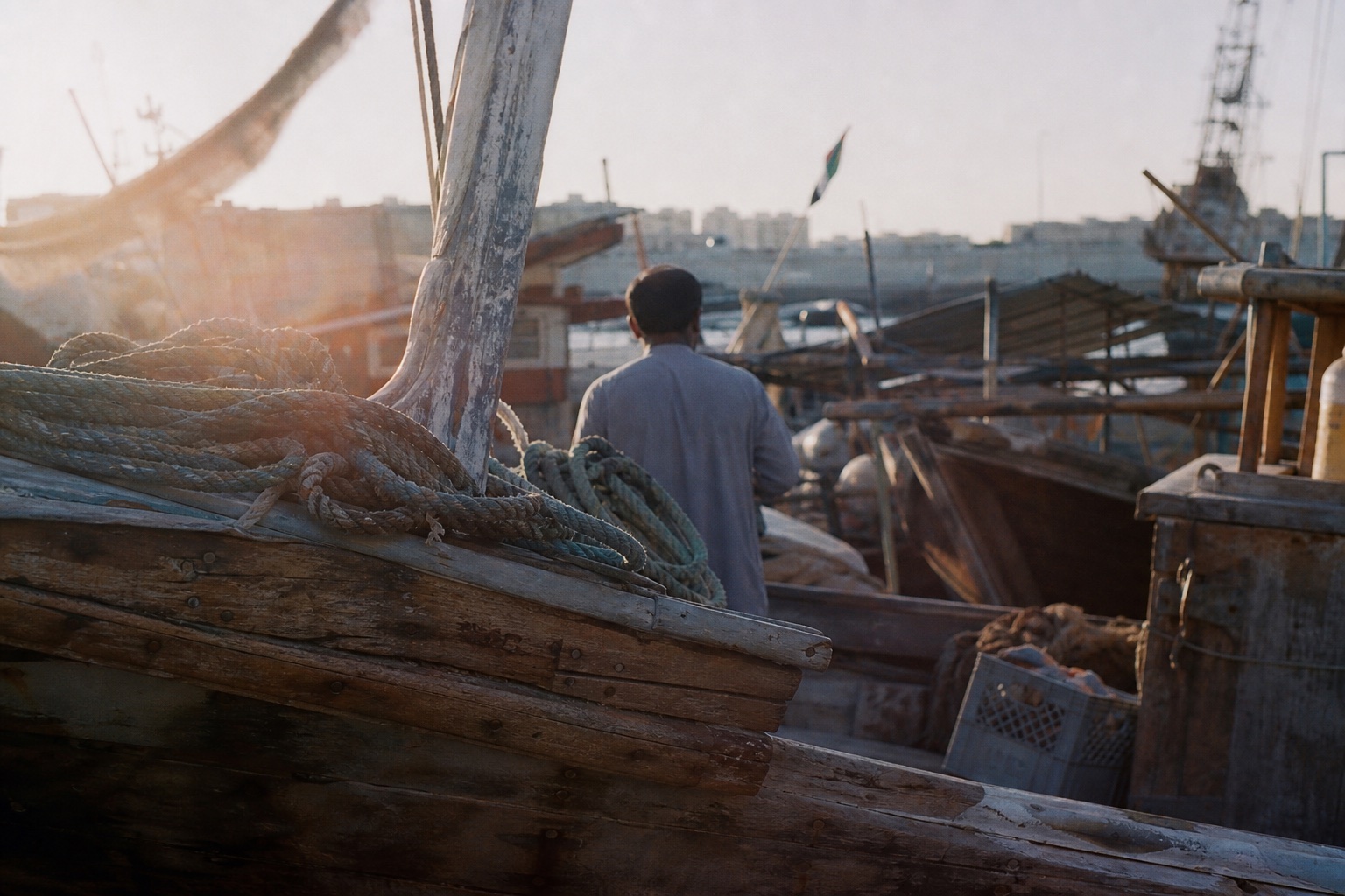 Mina Zayed working harbour photographed on film